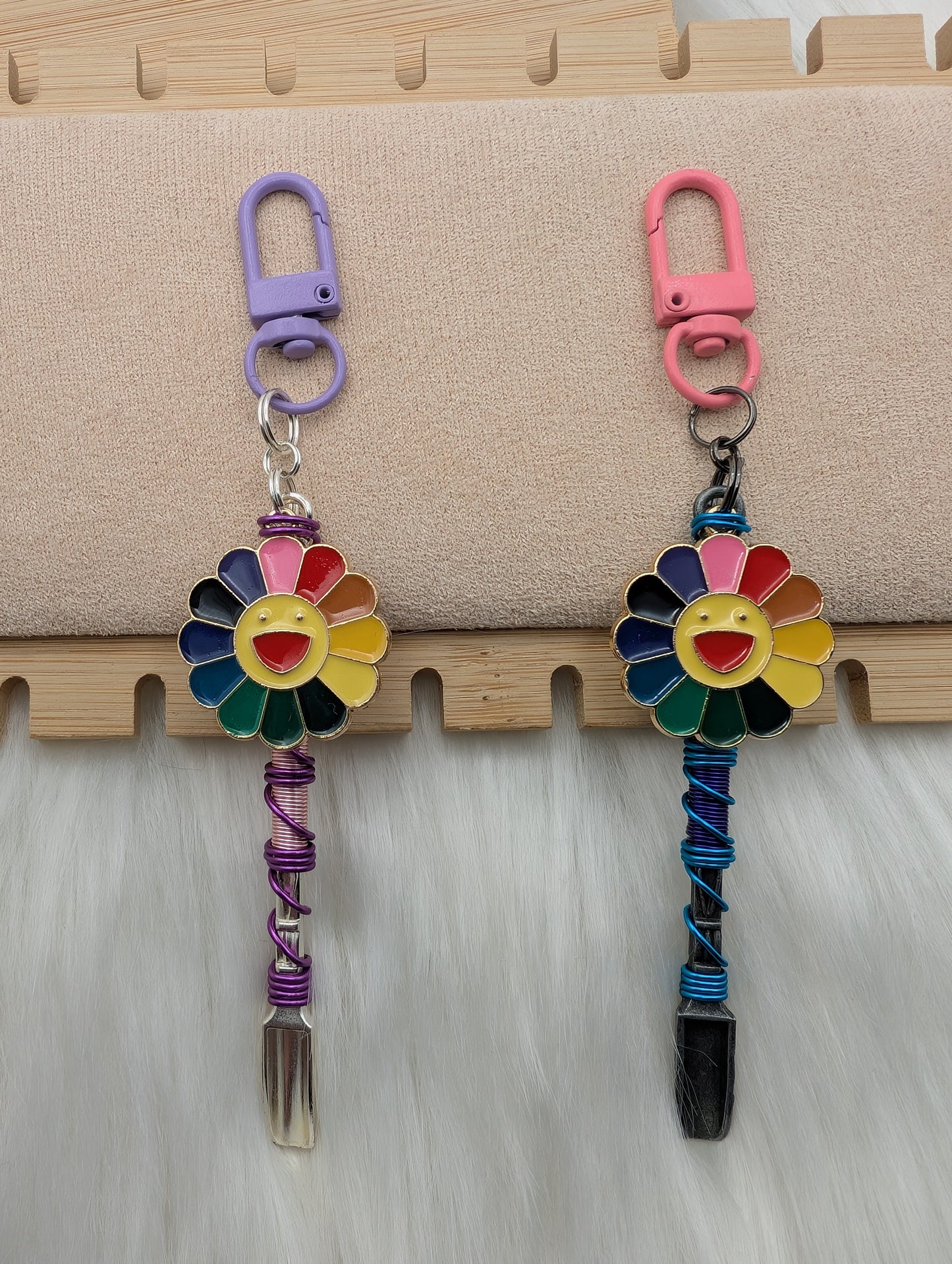 Smiling Rainbow Flower Mini Spoon Keychain