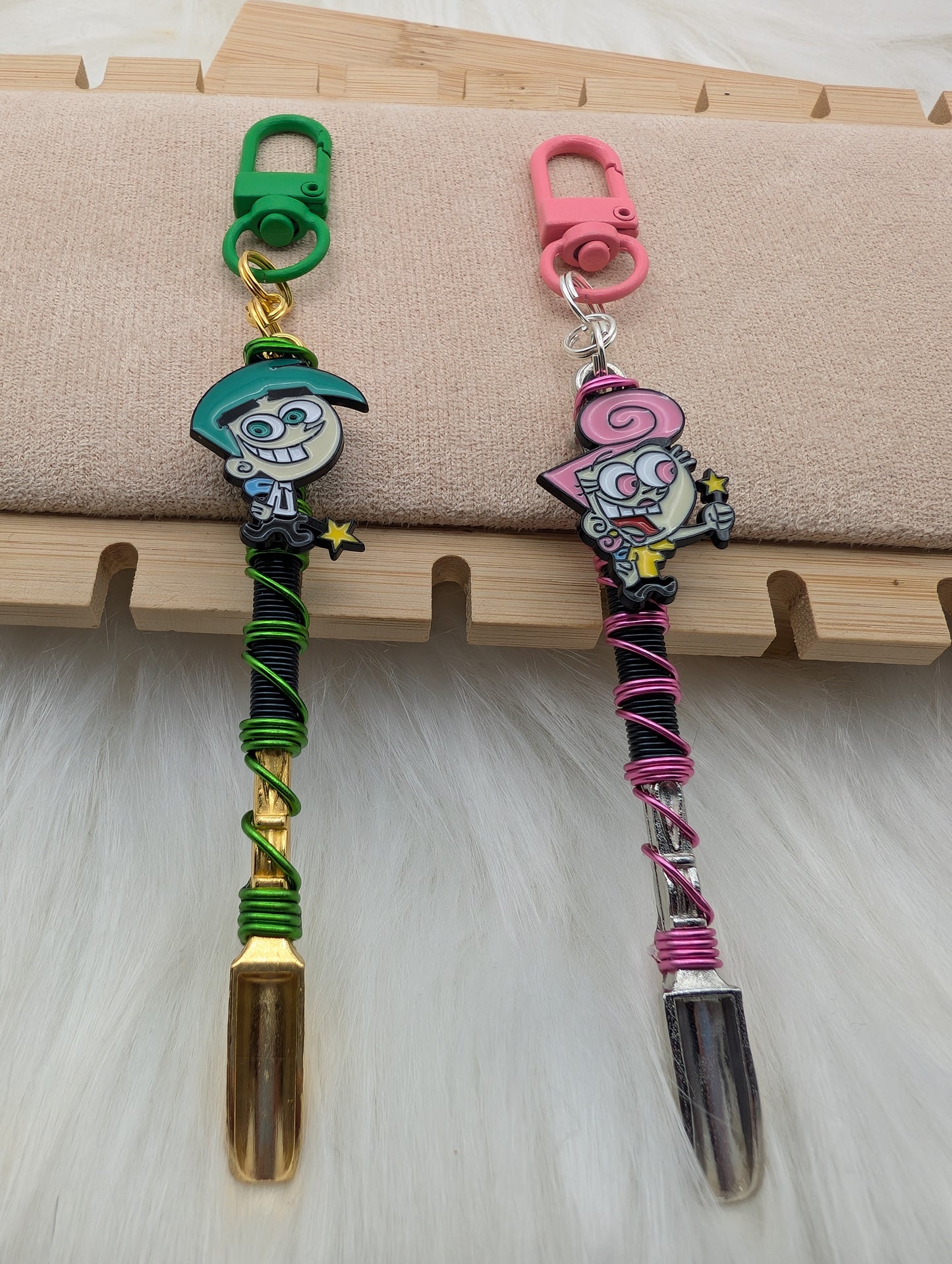 Pink and Green Cartoon Fairy Wire Wrapped Mini Spoons