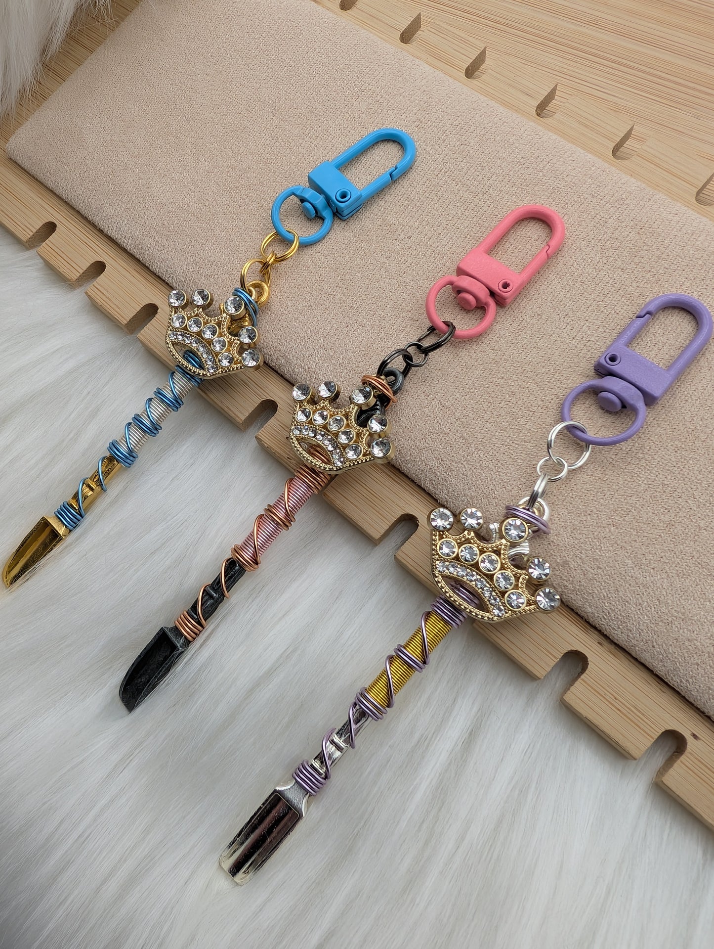 Crown Wire Wrapped Mini Spoon Keychain