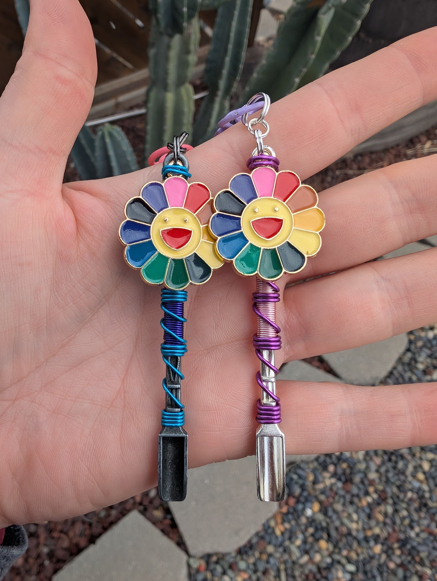 Smiling Rainbow Flower Mini Spoon Keychain