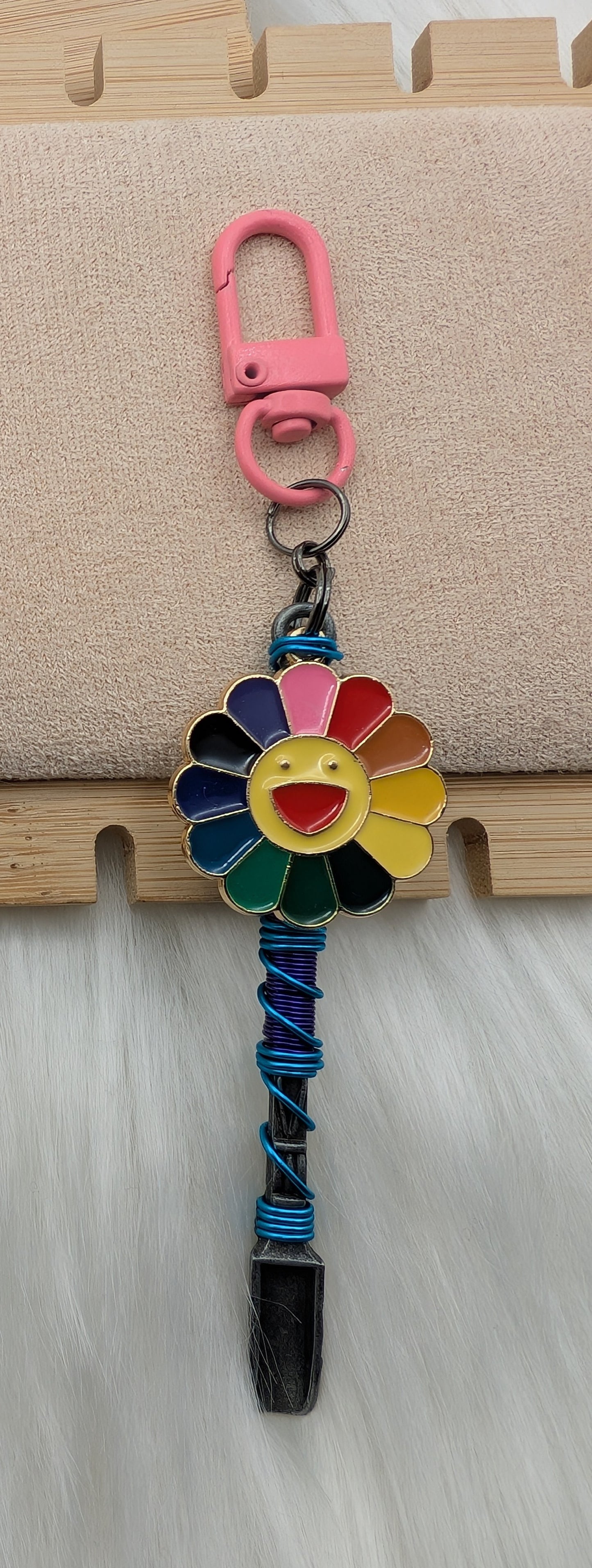 Smiling Rainbow Flower Mini Spoon Keychain