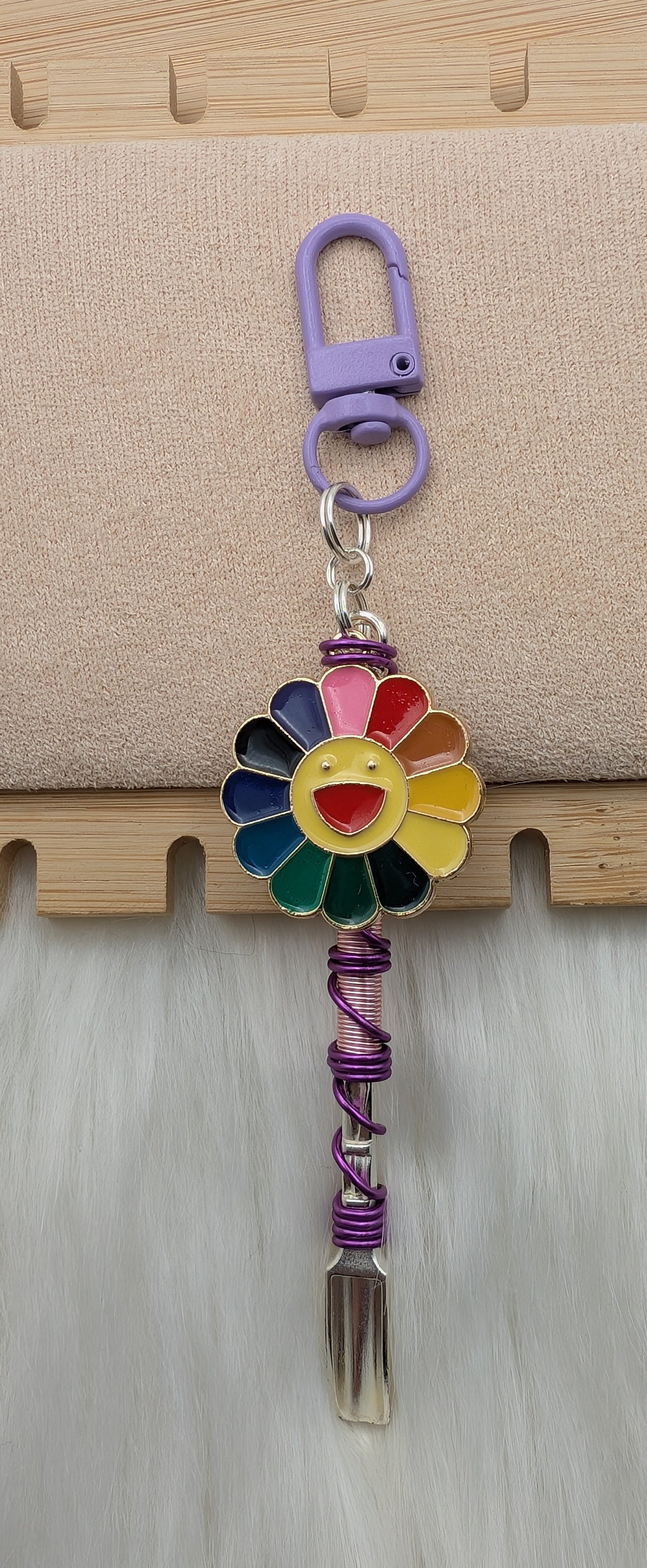 Smiling Rainbow Flower Mini Spoon Keychain
