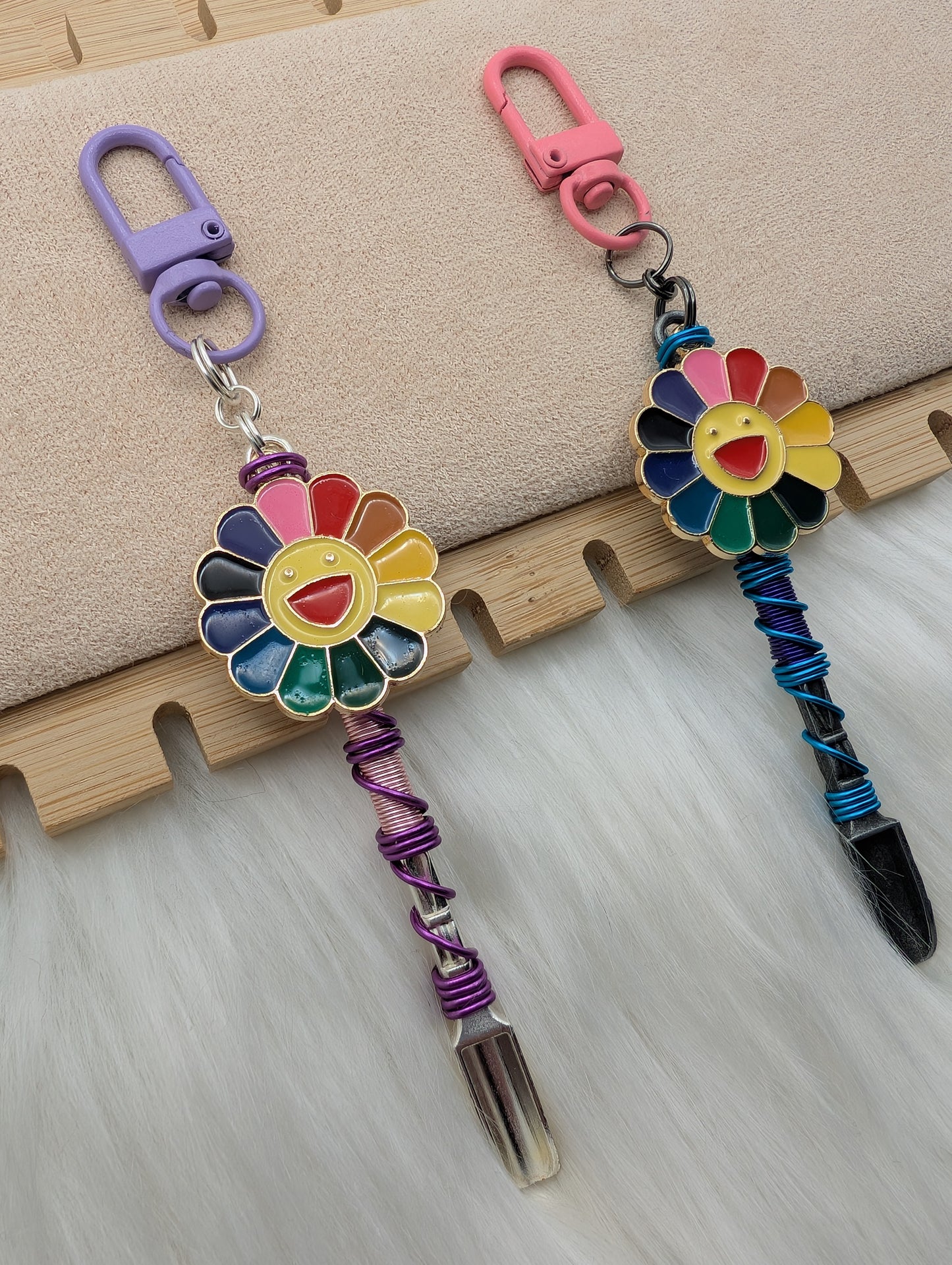 Smiling Rainbow Flower Mini Spoon Keychain