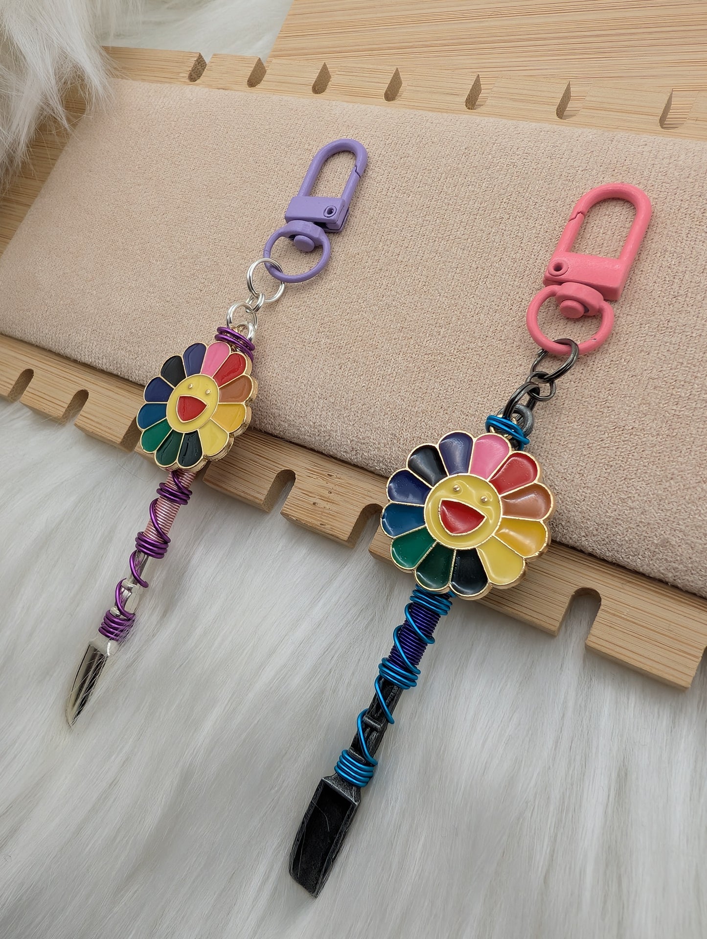 Smiling Rainbow Flower Mini Spoon Keychain