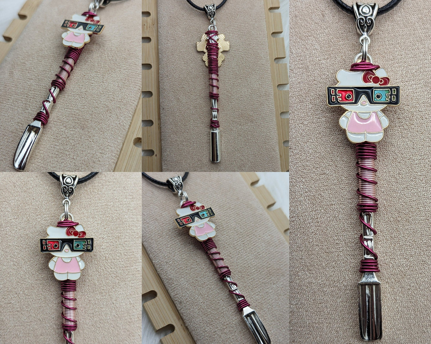 Kitty and Friends Wire Wrapped Mini Spoon Necklaces and Keychains - Groove Spoons