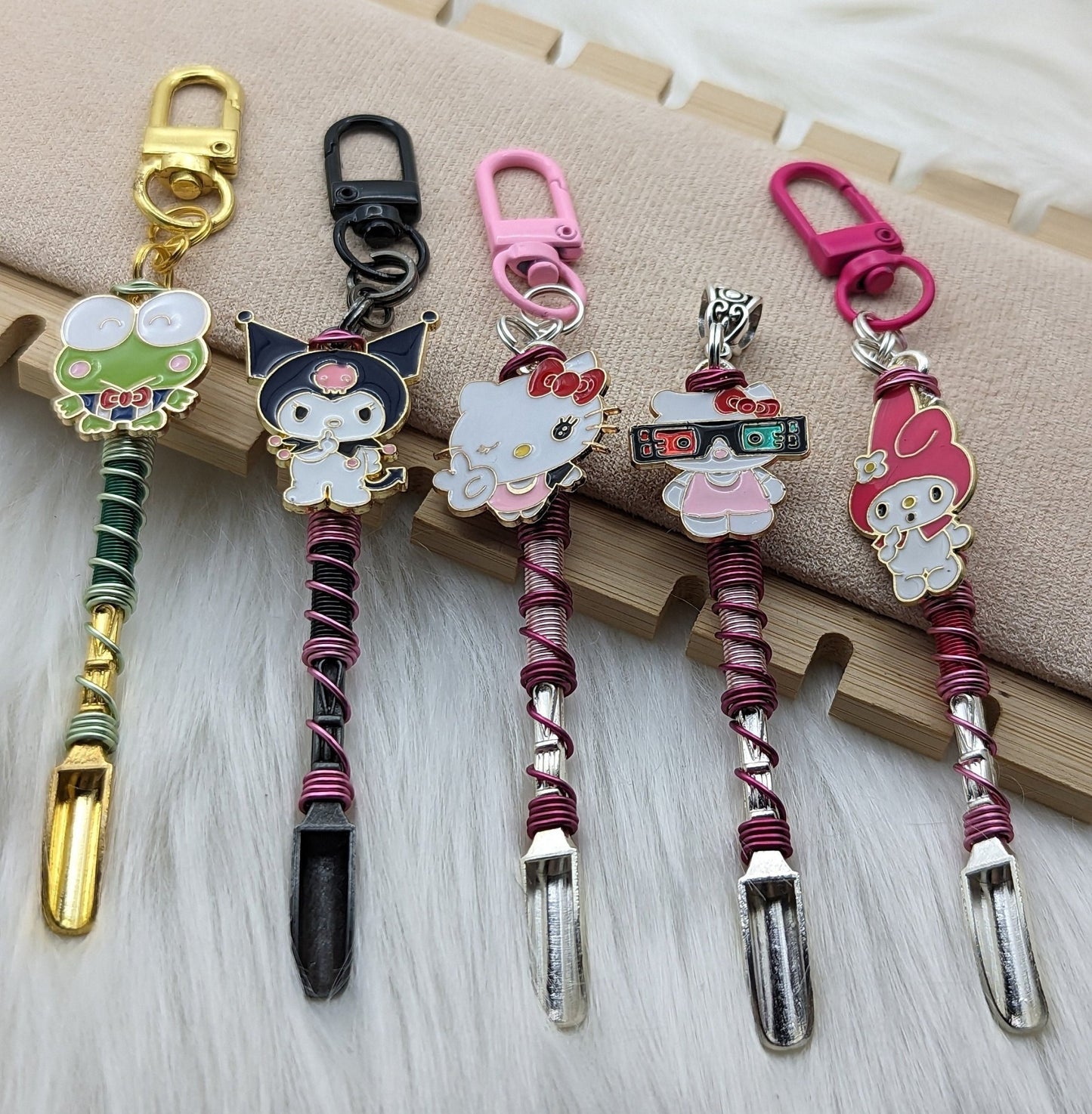 Kitty and Friends Wire Wrapped Mini Spoon Necklaces and Keychains - Groove Spoons