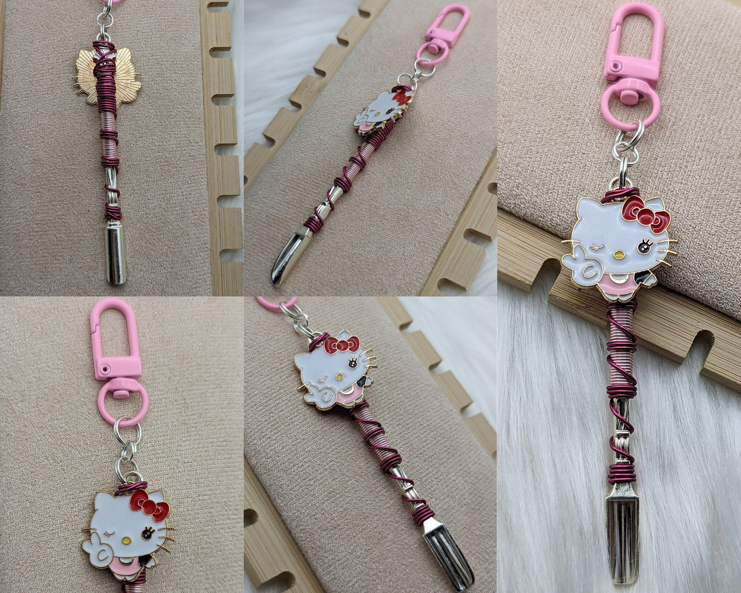 Kitty and Friends Wire Wrapped Mini Spoon Necklaces and Keychains - Groove Spoons