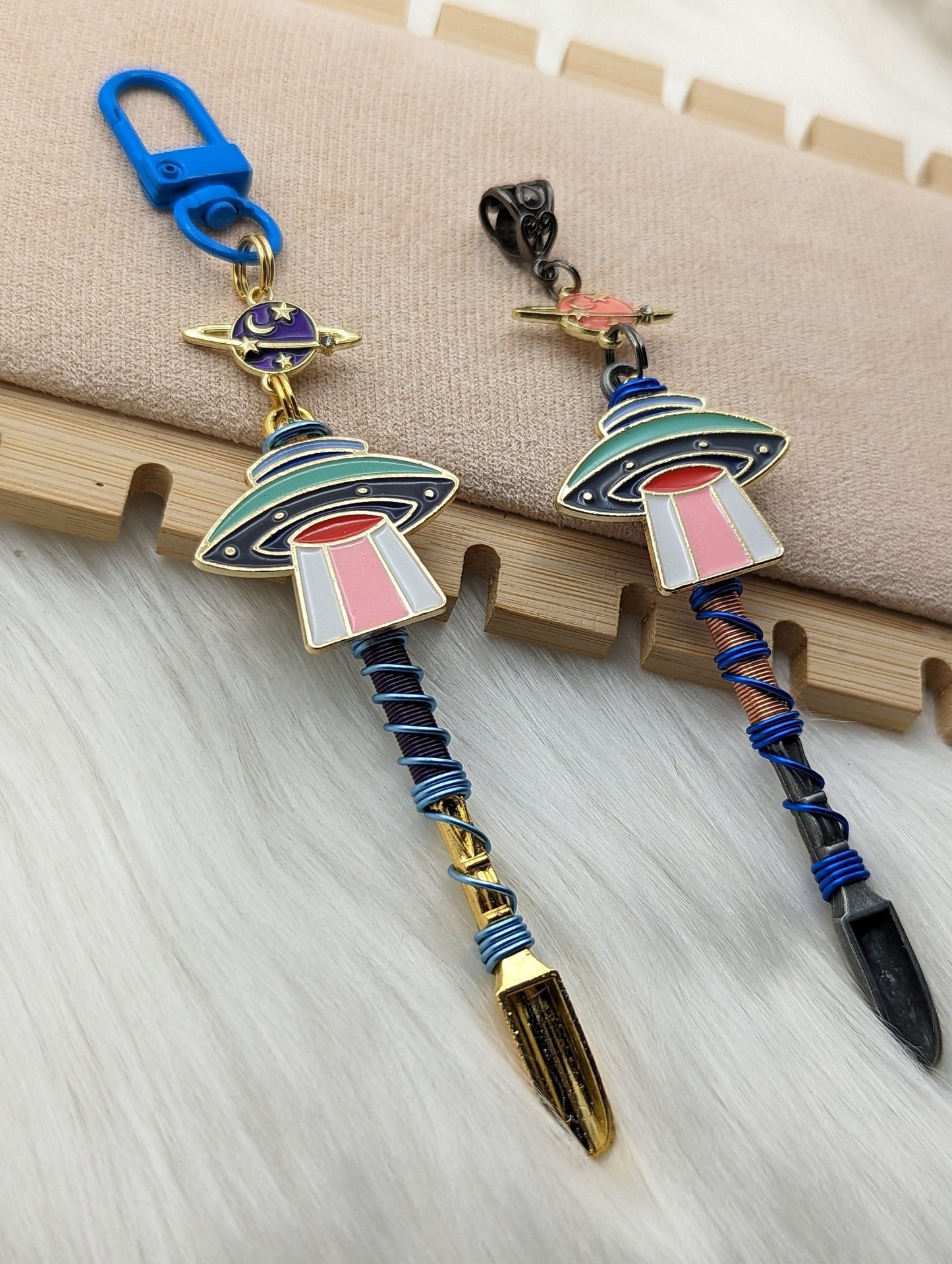 UFO Wire Wrapped Mini Spoon Necklaces and Keychains - Groove Spoons