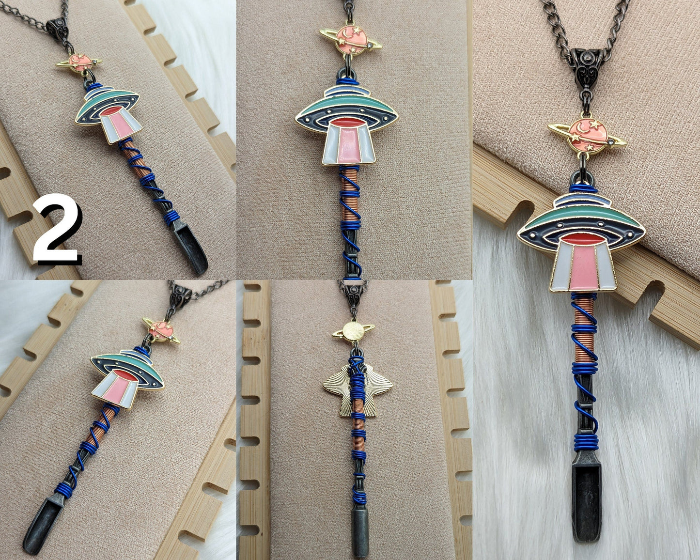 UFO Wire Wrapped Mini Spoon Necklaces and Keychains - Groove Spoons
