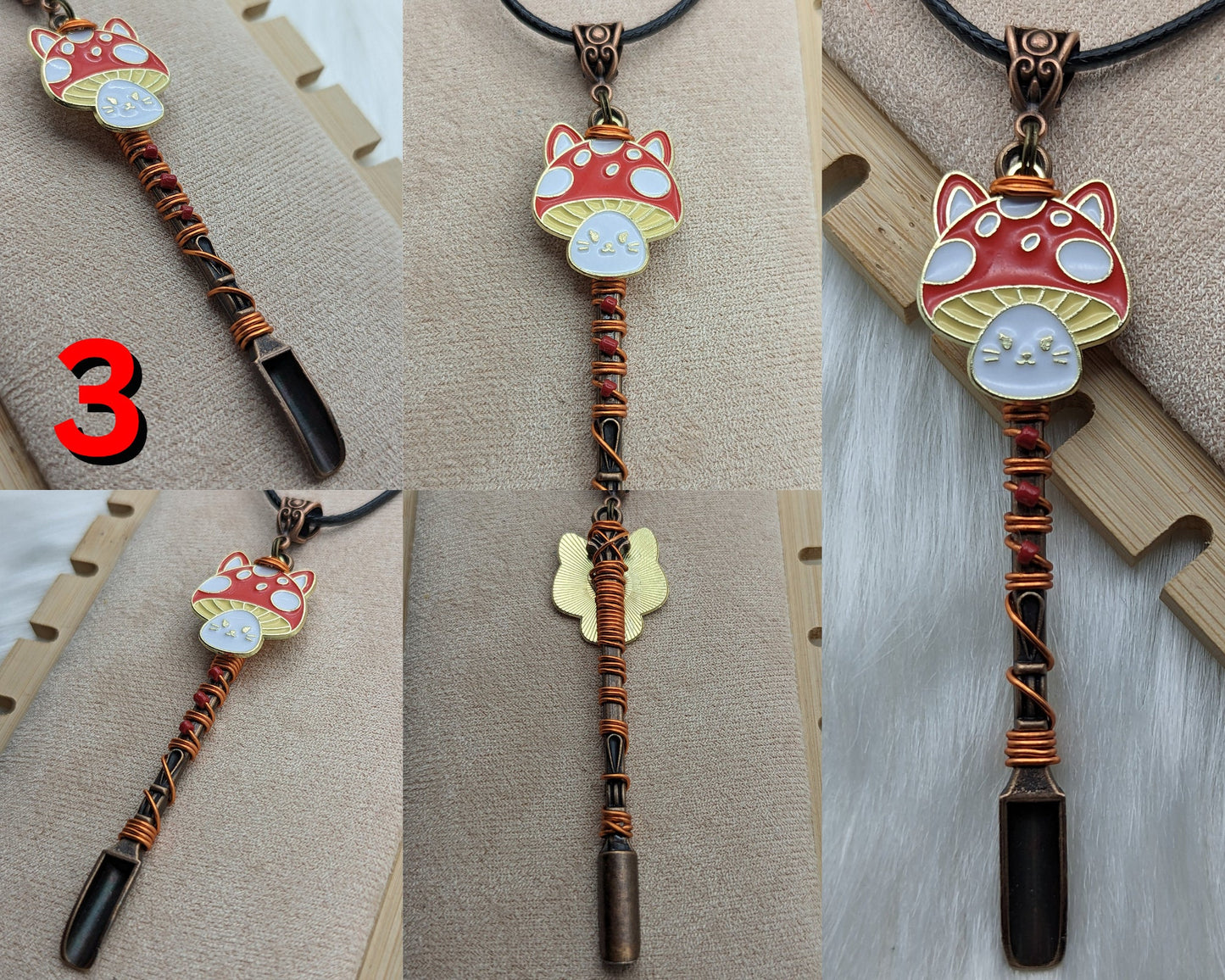 Wire Wrapped Mushroom Mini Spoon Necklaces and Keychains - Groove Spoons