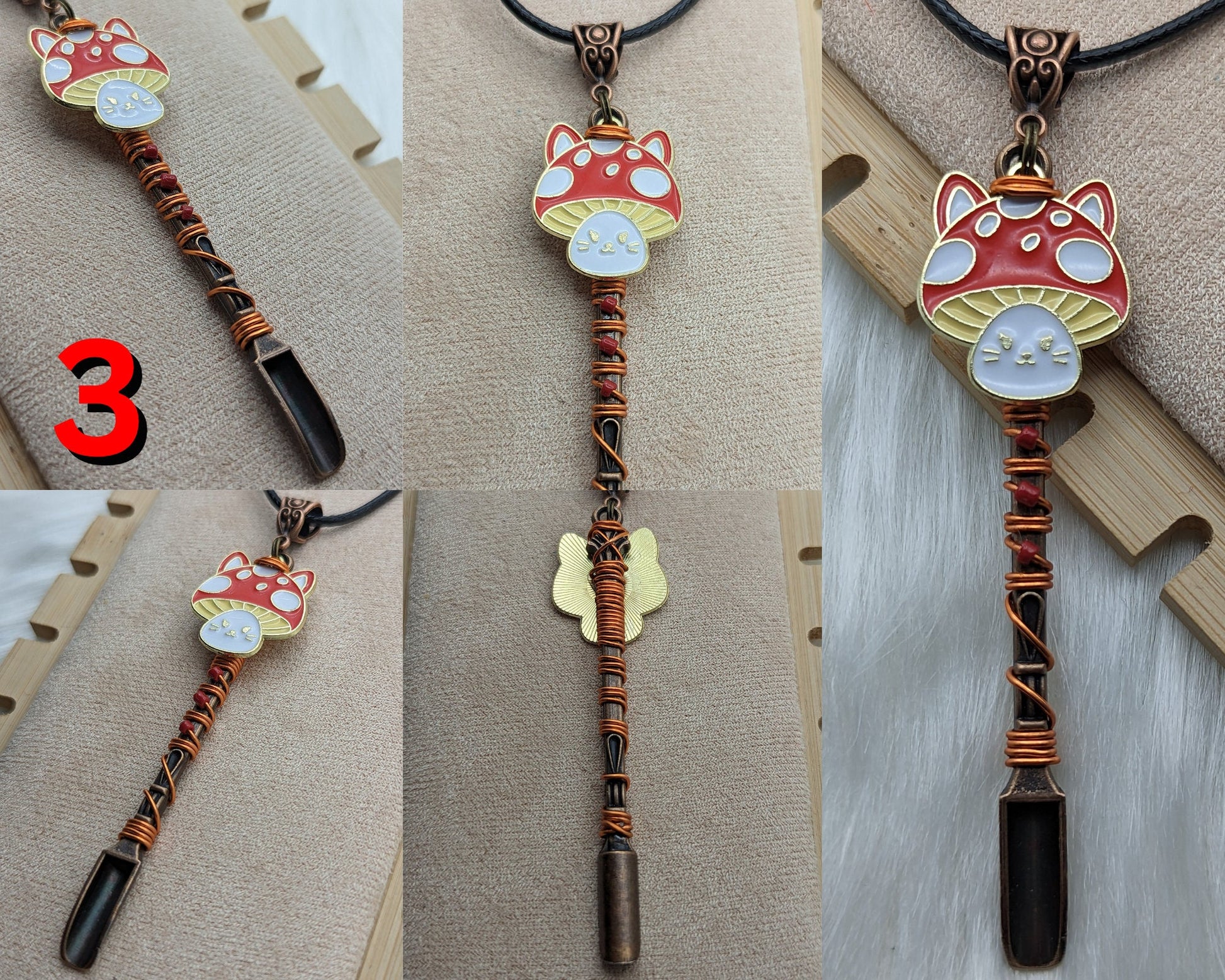 Wire Wrapped Mushroom Mini Spoon Necklaces and Keychains - Groove Spoons