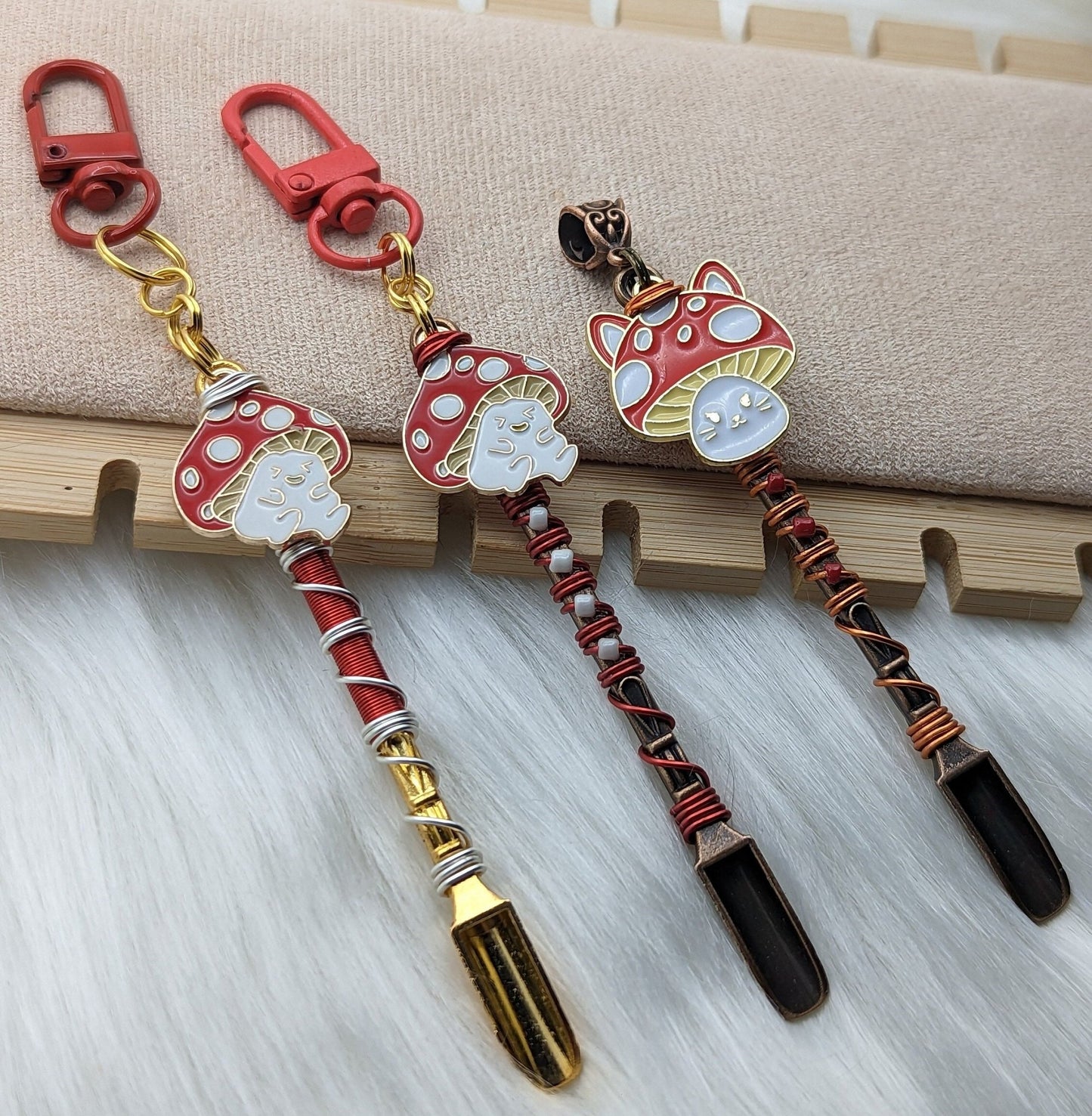 Wire Wrapped Mushroom Mini Spoon Necklaces and Keychains - Groove Spoons