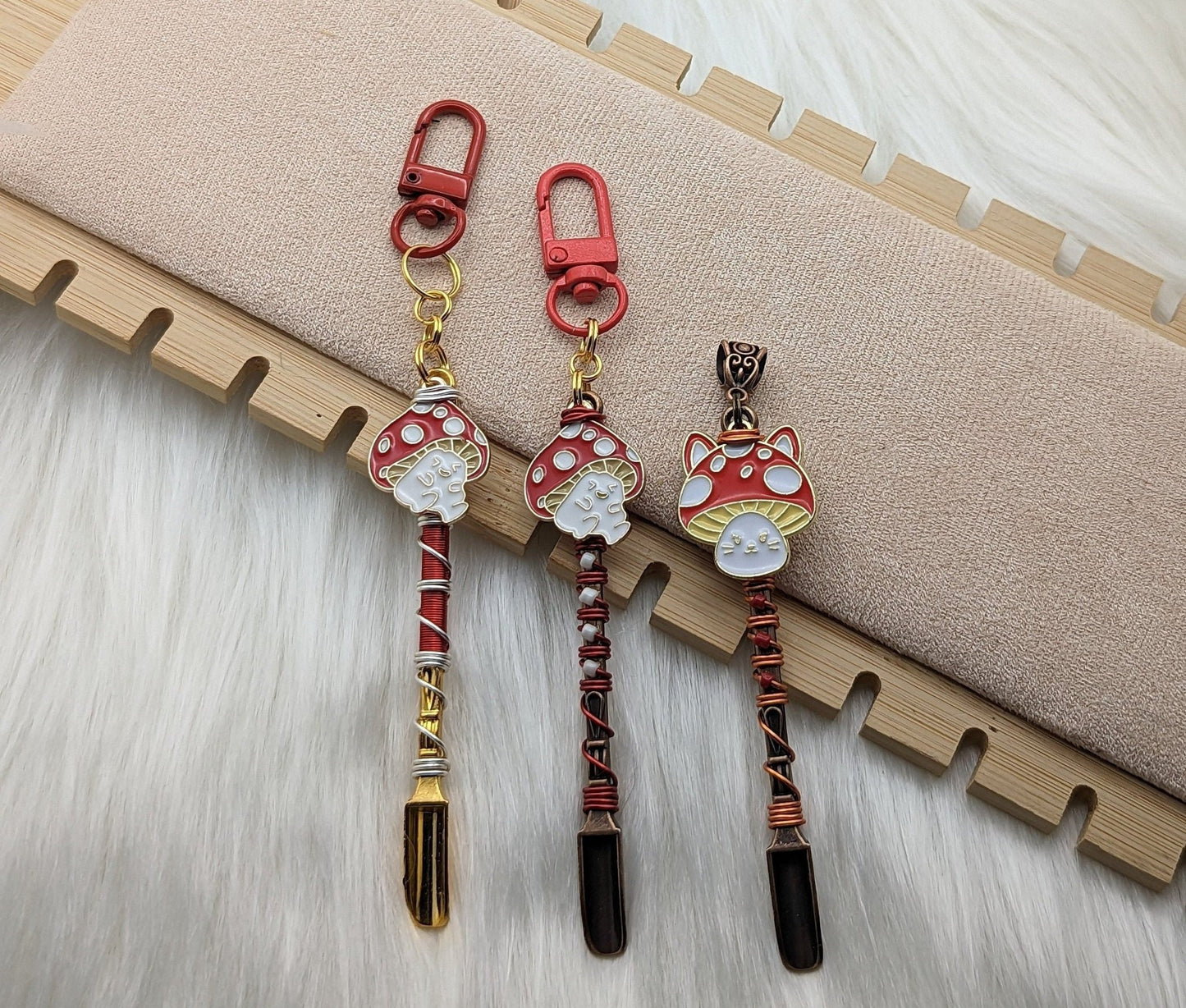 Wire Wrapped Mushroom Mini Spoon Necklaces and Keychains - Groove Spoons
