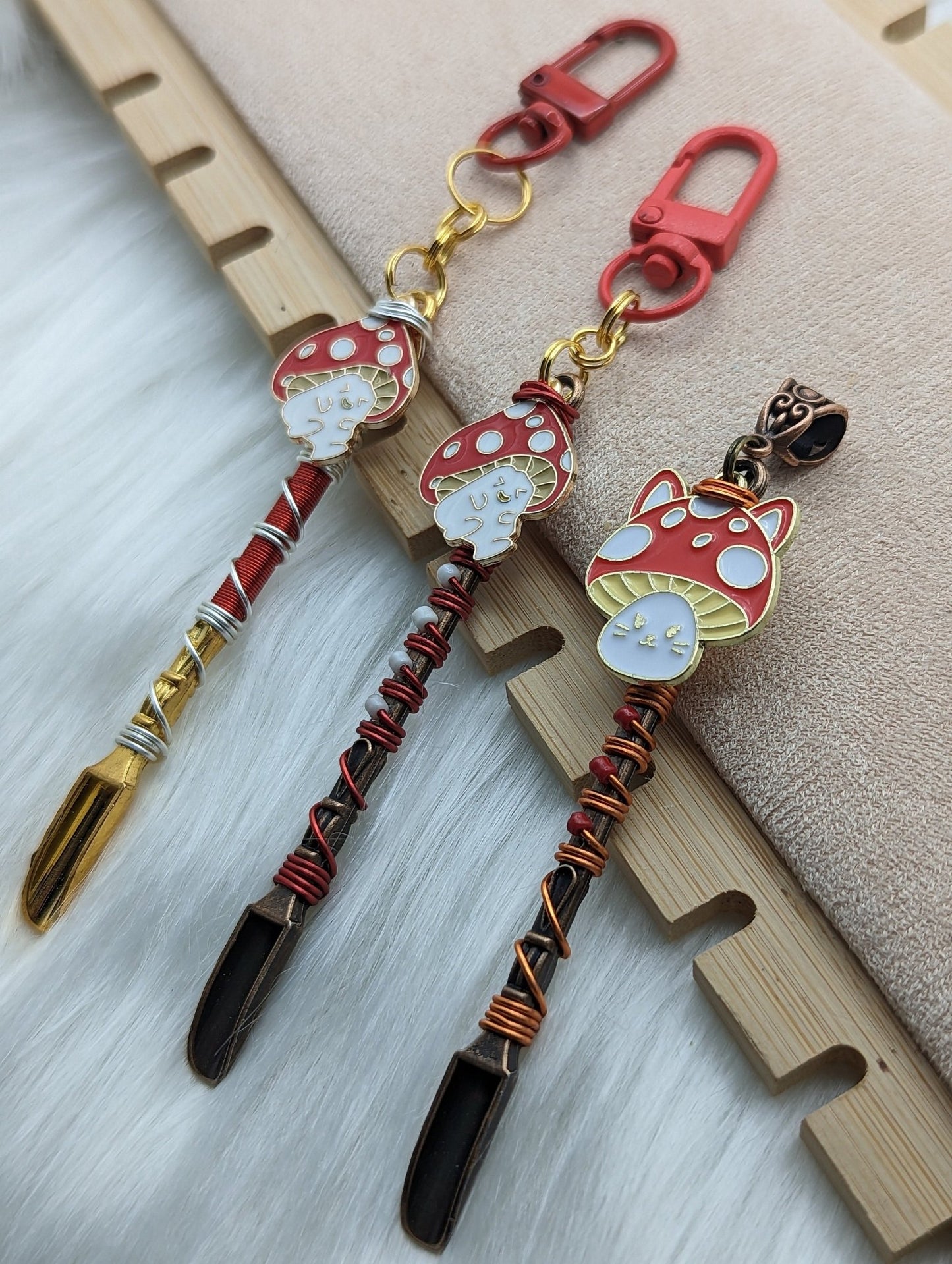 Wire Wrapped Mushroom Mini Spoon Necklaces and Keychains - Groove Spoons