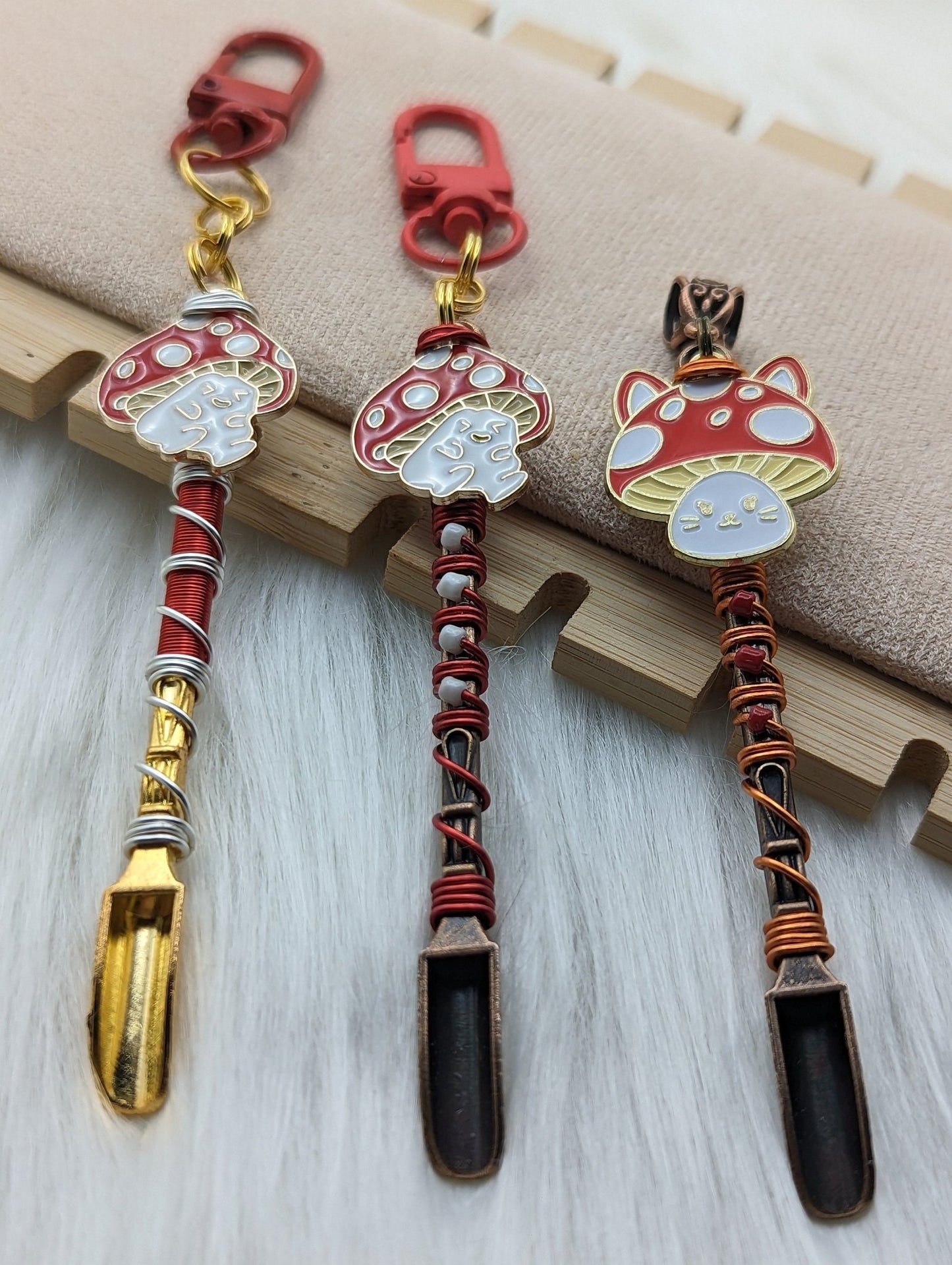 Wire Wrapped Mushroom Mini Spoon Necklaces and Keychains - Groove Spoons