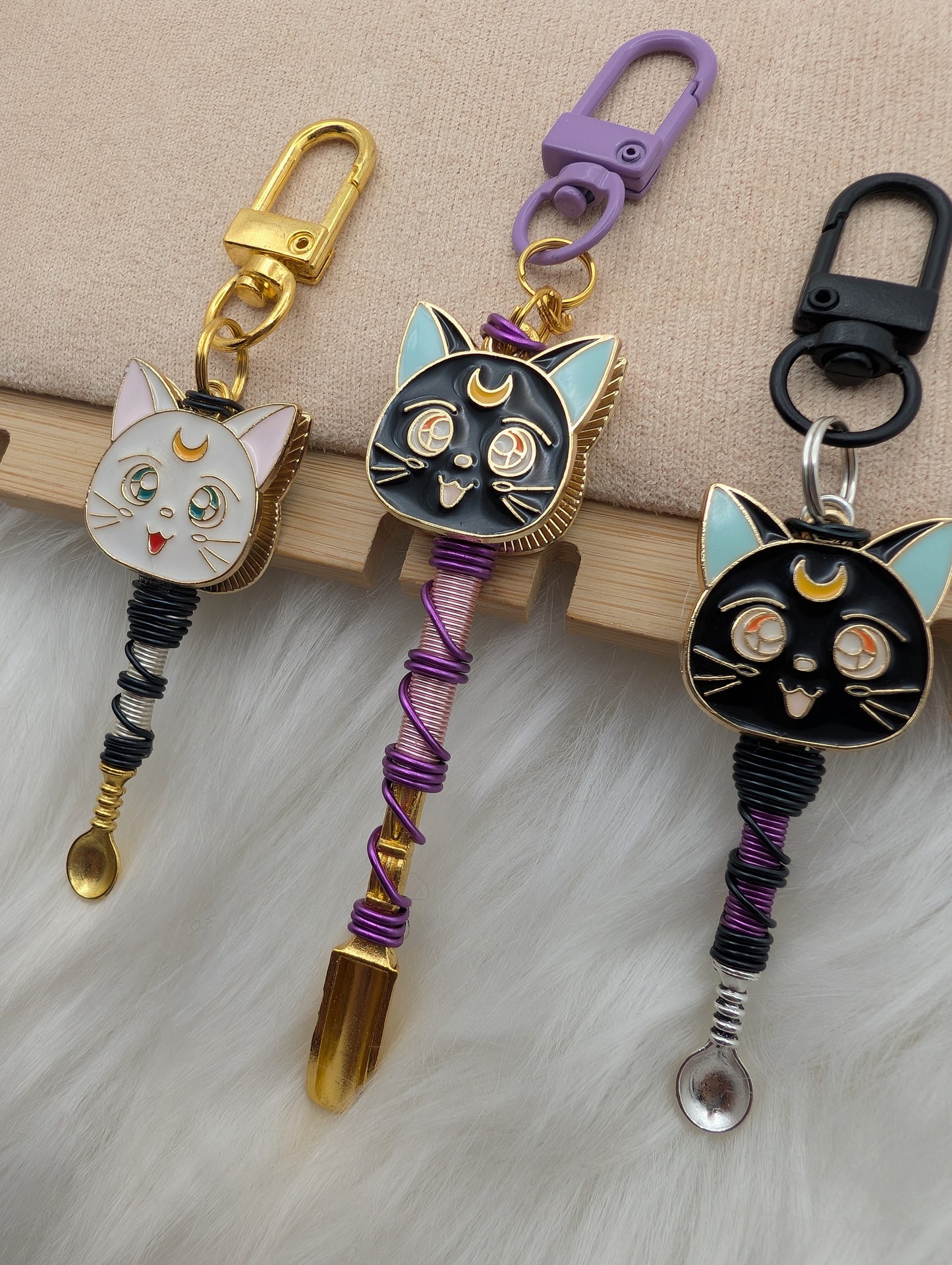 White and Black Kitty Double-Sided Mini Spoons