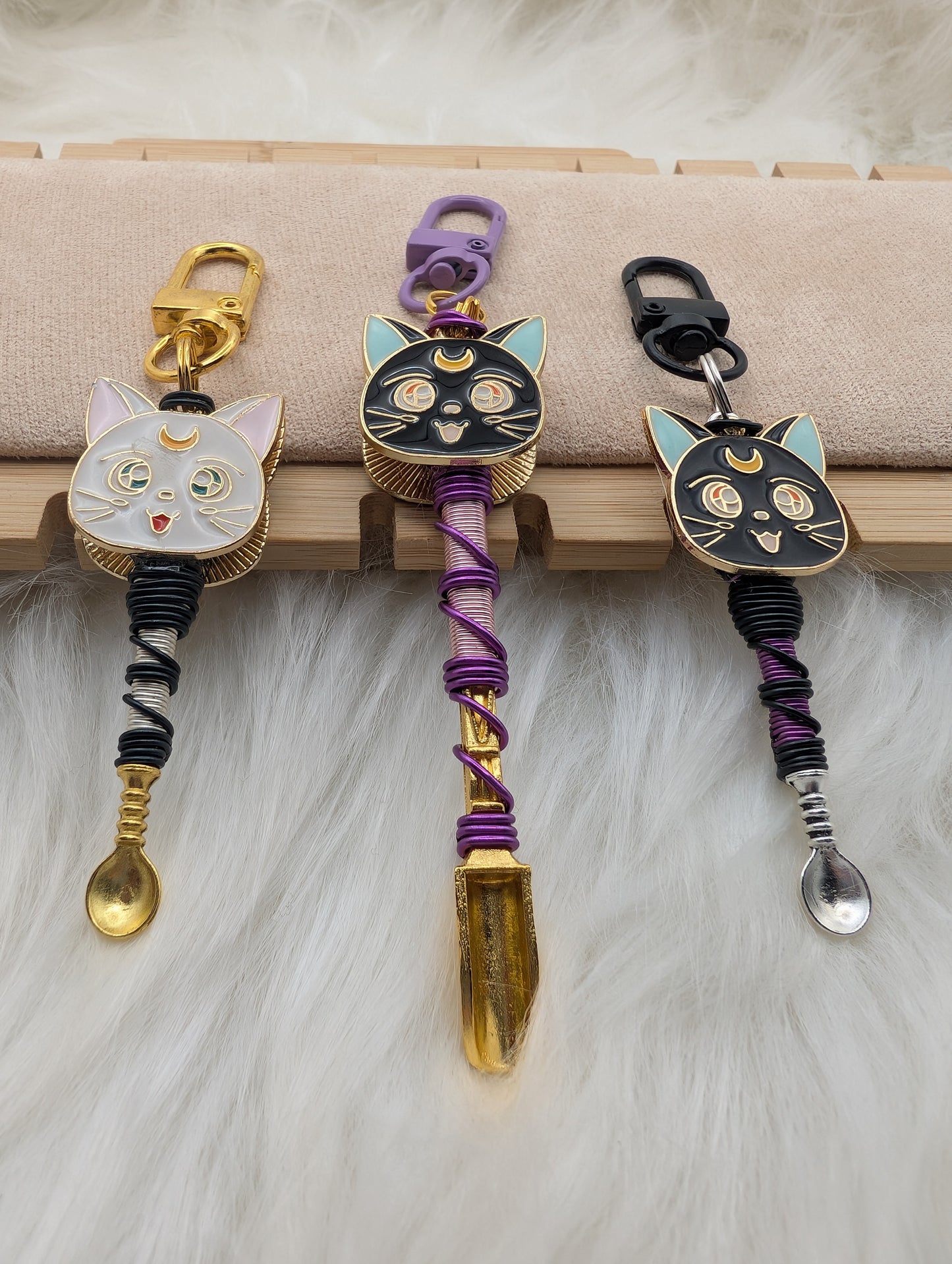 White and Black Kitty Double-Sided Mini Spoons