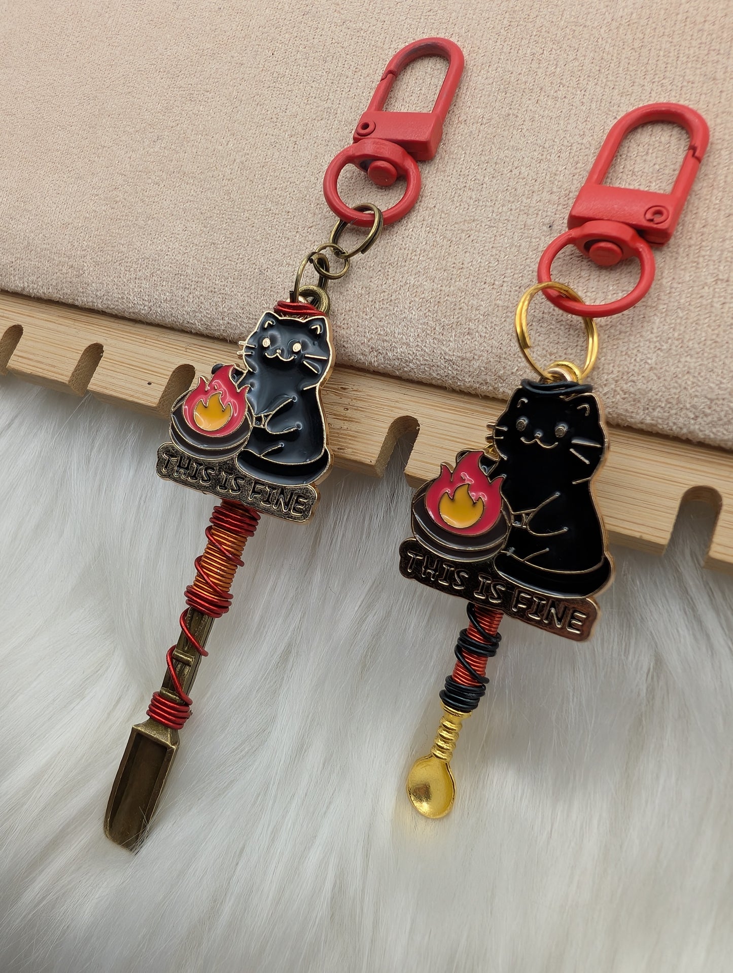 "This is Fine" Meme Cat Wire Wrapped Spoon