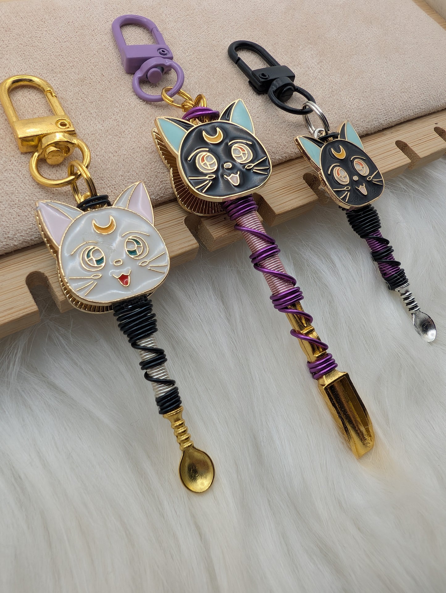 White and Black Kitty Double-Sided Mini Spoons