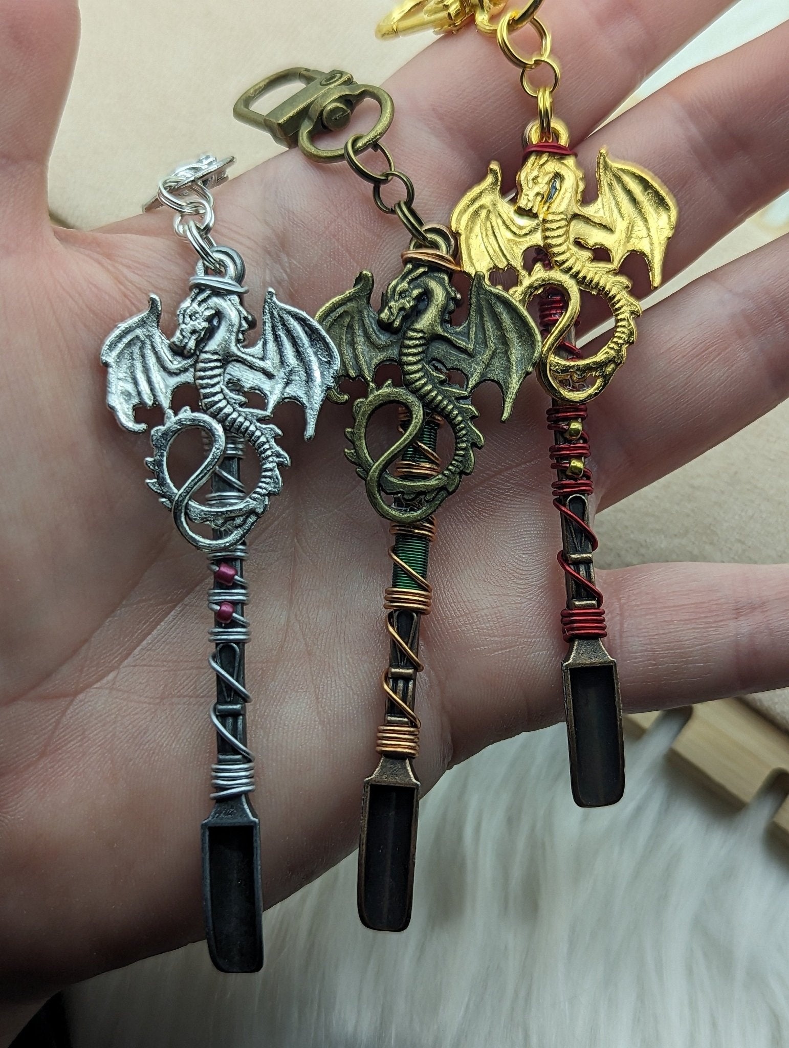 Dragon Wire Wrapped Mini Spoon Necklaces and Keychains - Groove Spoons