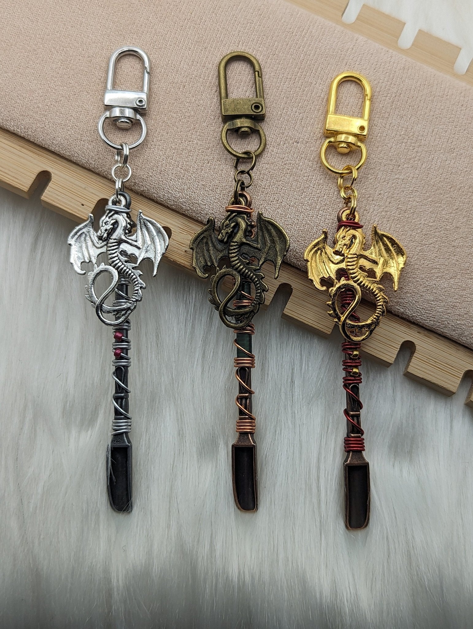 Dragon Wire Wrapped Mini Spoon Necklaces and Keychains - Groove Spoons