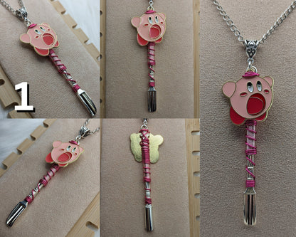 Pink Video Game Character Mini Spoon Necklace and Keychain - Groove Spoons