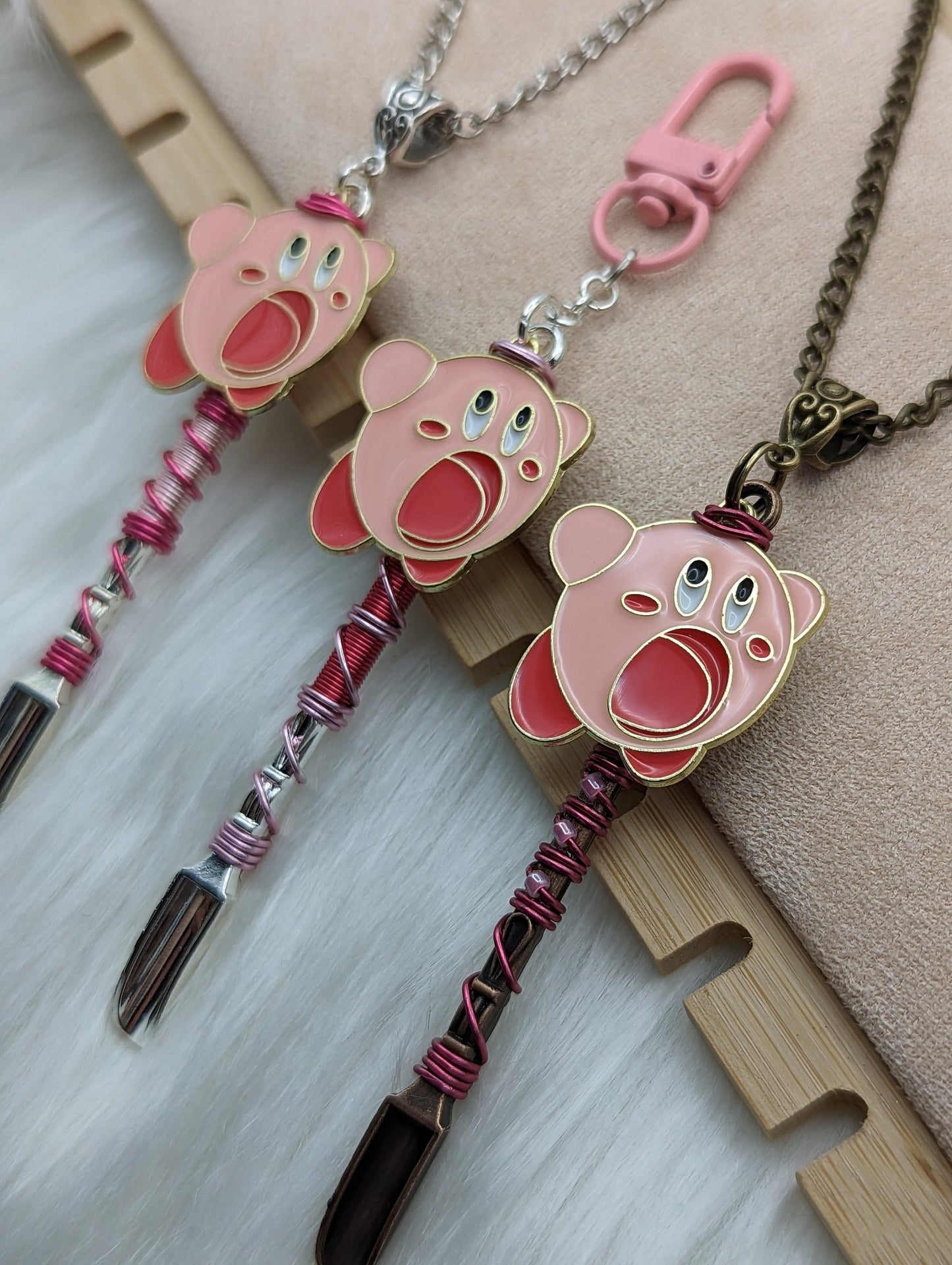 Pink Video Game Character Mini Spoon Necklace and Keychain - Groove Spoons