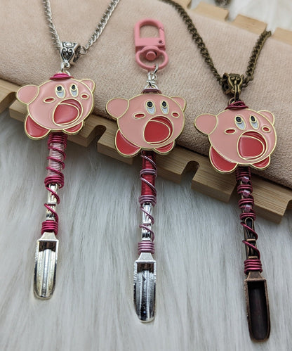 Pink Video Game Character Mini Spoon Necklace and Keychain - Groove Spoons