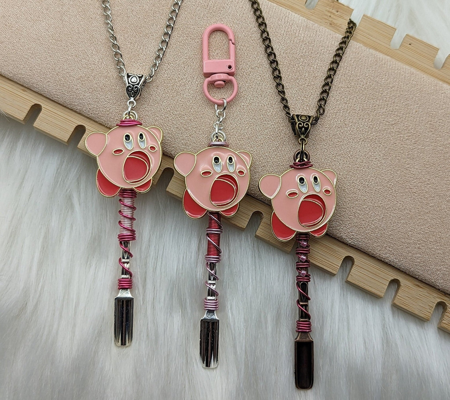 Pink Video Game Character Mini Spoon Necklace and Keychain - Groove Spoons