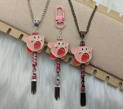 Pink Video Game Character Mini Spoon Necklace and Keychain - Groove Spoons