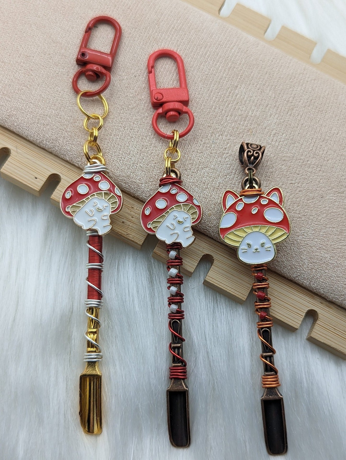 Wire Wrapped Mushroom Mini Spoon Necklaces and Keychains - Groove Spoons